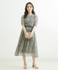 F1HGS06140 MK MICHEL KLEIN(小さいサイズ)(メゾン ドゥ サンク) 【小さいサイズ】小花柄シフォンスカート/丈の長さが選べる/洗える ネイビー