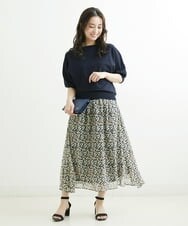F1HGS06140 MK MICHEL KLEIN(小さいサイズ)(メゾン ドゥ サンク) 【小さいサイズ】小花柄シフォンスカート/丈の長さが選べる/洗える ネイビー