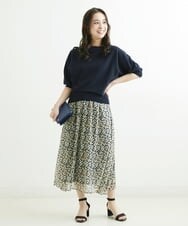 F1HGS06140 MK MICHEL KLEIN(小さいサイズ)(メゾン ドゥ サンク) 【小さいサイズ】小花柄シフォンスカート/丈の長さが選べる/洗える ネイビー