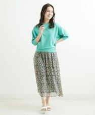 F1HGS06140 MK MICHEL KLEIN(小さいサイズ)(メゾン ドゥ サンク) 【小さいサイズ】小花柄シフォンスカート/丈の長さが選べる/洗える ネイビー