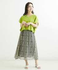 F1HGS06140 MK MICHEL KLEIN(小さいサイズ)(メゾン ドゥ サンク) 【小さいサイズ】小花柄シフォンスカート/丈の長さが選べる/洗える ネイビー