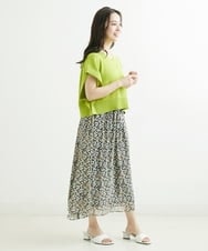 F1HGS06140 MK MICHEL KLEIN(小さいサイズ)(メゾン ドゥ サンク) 【小さいサイズ】小花柄シフォンスカート/丈の長さが選べる/洗える ネイビー