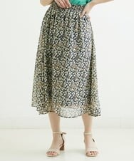 F1HGS06140 MK MICHEL KLEIN(小さいサイズ)(メゾン ドゥ サンク) 【小さいサイズ】小花柄シフォンスカート/丈の長さが選べる/洗える ネイビー