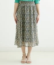 F1HGS06140 MK MICHEL KLEIN(小さいサイズ)(メゾン ドゥ サンク) 【小さいサイズ】小花柄シフォンスカート/丈の長さが選べる/洗える ネイビー