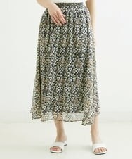 F1HGS06140 MK MICHEL KLEIN(小さいサイズ)(メゾン ドゥ サンク) 【小さいサイズ】小花柄シフォンスカート/丈の長さが選べる/洗える ネイビー