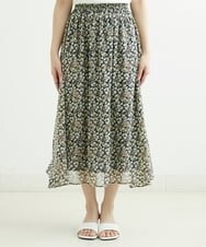 F1HGS06140 MK MICHEL KLEIN(小さいサイズ)(メゾン ドゥ サンク) 【小さいサイズ】小花柄シフォンスカート/丈の長さが選べる/洗える ネイビー