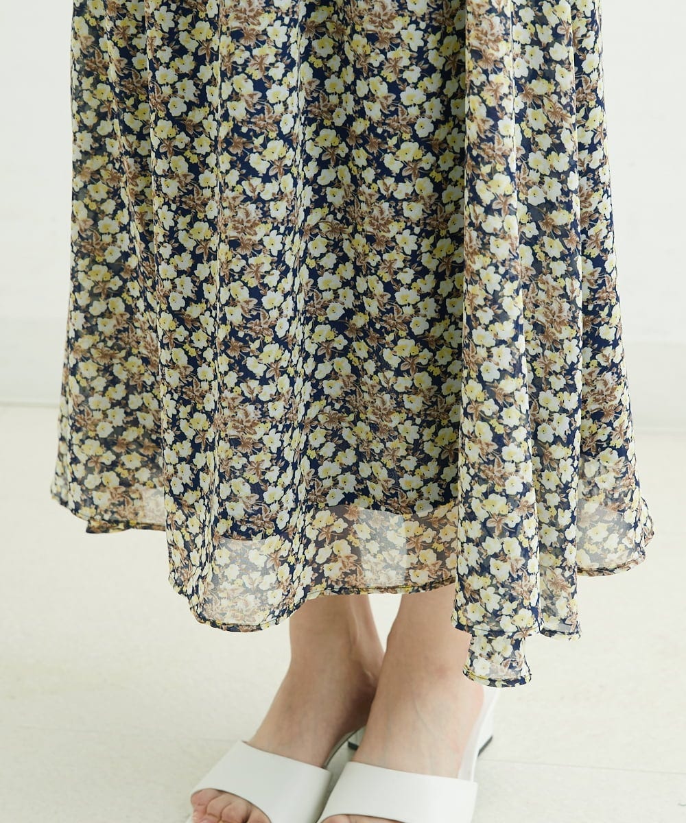 F1HGS06140 MK MICHEL KLEIN(小さいサイズ)(メゾン ドゥ サンク) 【小さいサイズ】小花柄シフォンスカート/丈の長さが選べる/洗える ネイビー