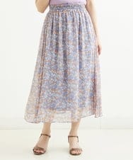 F1HGS08140 MK MICHEL KLEIN(小さいサイズ)(メゾン ドゥ サンク) 【小さいサイズ】花柄シフォンスカート/丈の長さが選べる/洗える ライトブルー