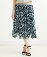F1HGS08140 MK MICHEL KLEIN(小さいサイズ)(メゾン ドゥ サンク) 【小さいサイズ】花柄シフォンスカート/丈の長さが選べる/洗える ライトブルー