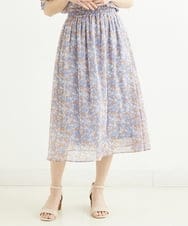 F1HGS08140 MK MICHEL KLEIN(小さいサイズ)(メゾン ドゥ サンク) 【小さいサイズ】花柄シフォンスカート/丈の長さが選べる/洗える ライトブルー
