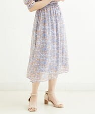 F1HGS08140 MK MICHEL KLEIN(小さいサイズ)(メゾン ドゥ サンク) 【小さいサイズ】花柄シフォンスカート/丈の長さが選べる/洗える ライトブルー