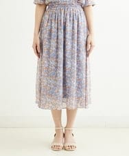 F1HGS08140 MK MICHEL KLEIN(小さいサイズ)(メゾン ドゥ サンク) 【小さいサイズ】花柄シフォンスカート/丈の長さが選べる/洗える ライトブルー