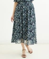 F1HGS08140 MK MICHEL KLEIN(小さいサイズ)(メゾン ドゥ サンク) 【小さいサイズ】花柄シフォンスカート/丈の長さが選べる/洗える ライトブルー