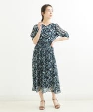 F1HGS08140 MK MICHEL KLEIN(小さいサイズ)(メゾン ドゥ サンク) 【小さいサイズ】花柄シフォンスカート/丈の長さが選べる/洗える ライトブルー
