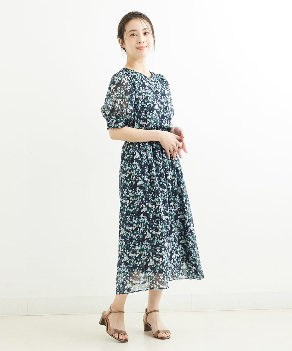 F1HGS08140 MK MICHEL KLEIN(小さいサイズ)(メゾン ドゥ サンク) 【小さいサイズ】花柄シフォンスカート/丈の長さが選べる/洗える ライトブルー