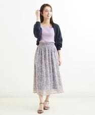 F1HGS08140 MK MICHEL KLEIN(小さいサイズ)(メゾン ドゥ サンク) 【小さいサイズ】花柄シフォンスカート/丈の長さが選べる/洗える ライトブルー