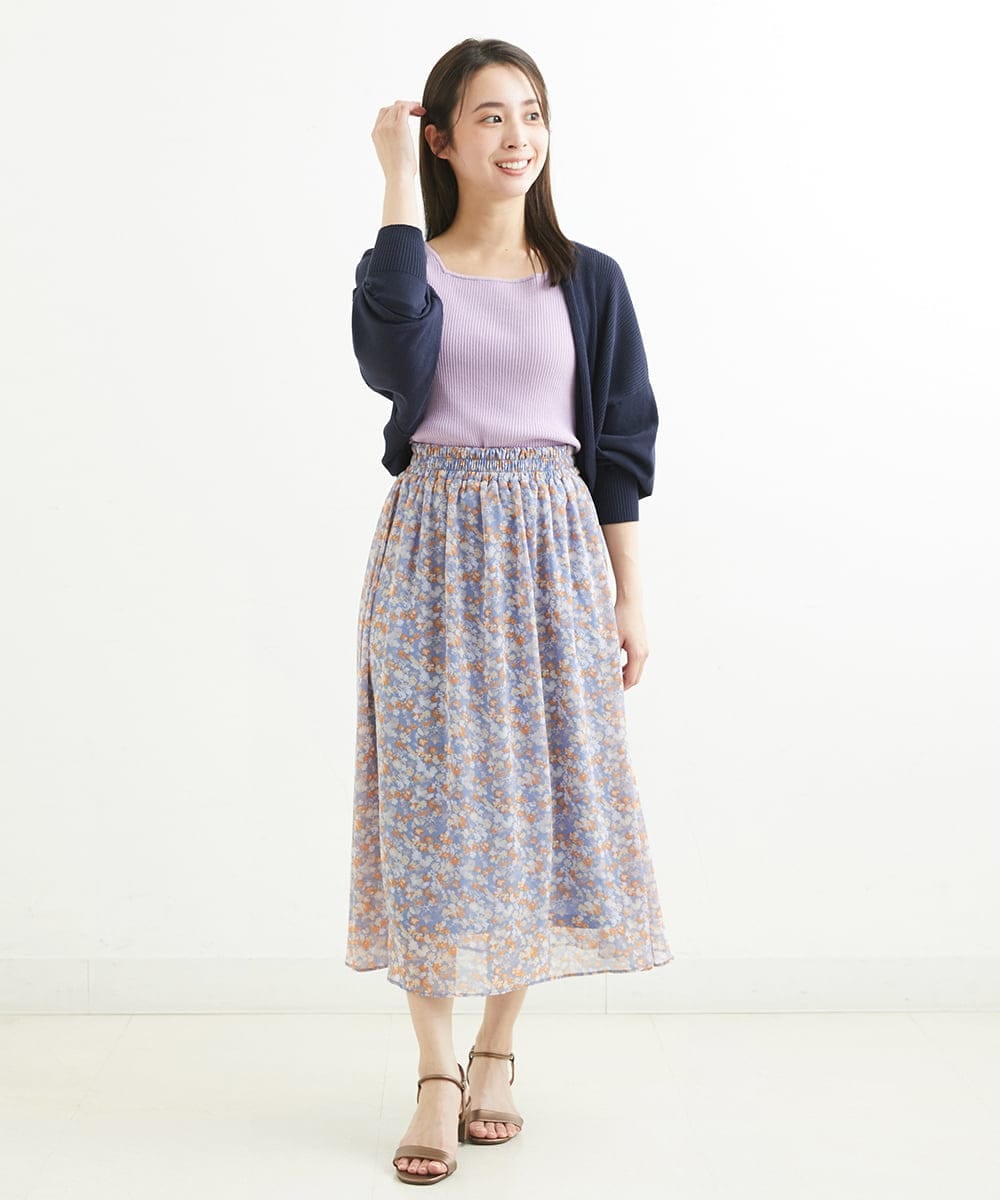 F1HGS08140 MK MICHEL KLEIN(小さいサイズ)(メゾン ドゥ サンク) 【小さいサイズ】花柄シフォンスカート/丈の長さが選べる/洗える ライトブルー