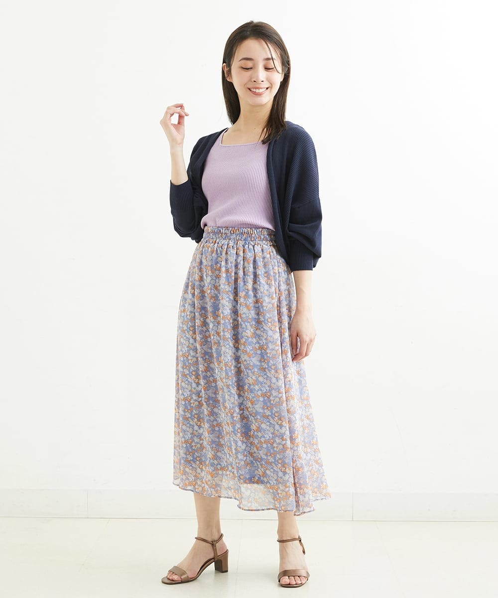 F1HGS08140 MK MICHEL KLEIN(小さいサイズ)(メゾン ドゥ サンク) 【小さいサイズ】花柄シフォンスカート/丈の長さが選べる/洗える ライトブルー