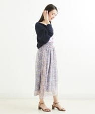 F1HGS08140 MK MICHEL KLEIN(小さいサイズ)(メゾン ドゥ サンク) 【小さいサイズ】花柄シフォンスカート/丈の長さが選べる/洗える ライトブルー