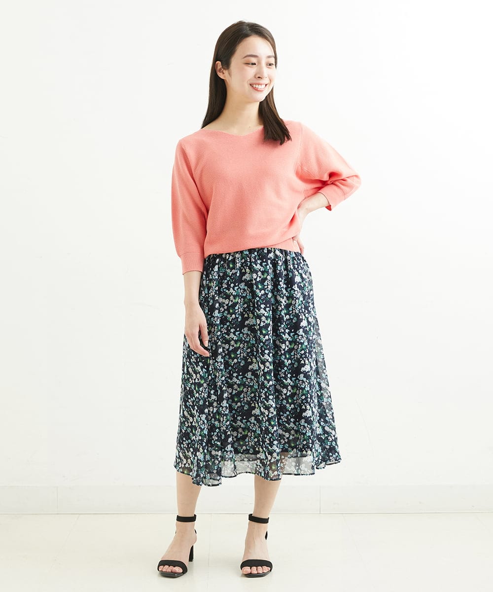 F1HGS08140 MK MICHEL KLEIN(小さいサイズ)(メゾン ドゥ サンク) 【小さいサイズ】花柄シフォンスカート/丈の長さが選べる/洗える ライトブルー