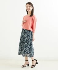 F1HGS08140 MK MICHEL KLEIN(小さいサイズ)(メゾン ドゥ サンク) 【小さいサイズ】花柄シフォンスカート/丈の長さが選べる/洗える ライトブルー