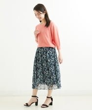 F1HGS08140 MK MICHEL KLEIN(小さいサイズ)(メゾン ドゥ サンク) 【小さいサイズ】花柄シフォンスカート/丈の長さが選べる/洗える ライトブルー