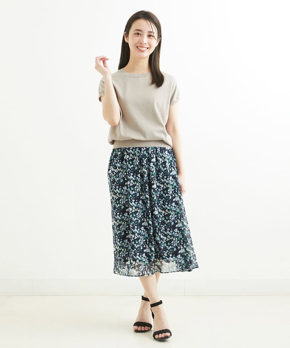 F1HGS08140 MK MICHEL KLEIN(小さいサイズ)(メゾン ドゥ サンク) 【小さいサイズ】花柄シフォンスカート/丈の長さが選べる/洗える ライトブルー