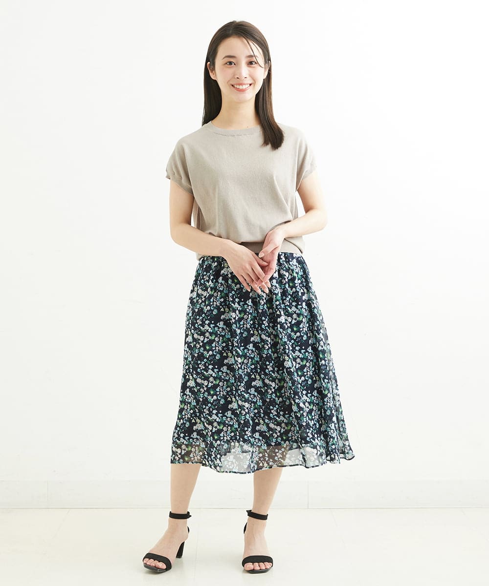 F1HGS08140 MK MICHEL KLEIN(小さいサイズ)(メゾン ドゥ サンク) 【小さいサイズ】花柄シフォンスカート/丈の長さが選べる/洗える ライトブルー