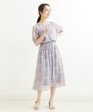 F1HGS08140 MK MICHEL KLEIN(小さいサイズ)(メゾン ドゥ サンク) 【小さいサイズ】花柄シフォンスカート/丈の長さが選べる/洗える ライトブルー