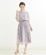 F1HGS08140 MK MICHEL KLEIN(小さいサイズ)(メゾン ドゥ サンク) 【小さいサイズ】花柄シフォンスカート/丈の長さが選べる/洗える ライトブルー