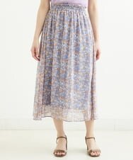 F1HGS08140 MK MICHEL KLEIN(小さいサイズ)(メゾン ドゥ サンク) 【小さいサイズ】花柄シフォンスカート/丈の長さが選べる/洗える ライトブルー