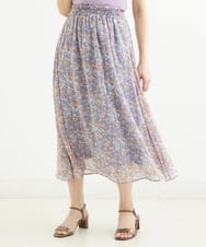 F1HGS08140 MK MICHEL KLEIN(小さいサイズ)(メゾン ドゥ サンク) 【小さいサイズ】花柄シフォンスカート/丈の長さが選べる/洗える ライトブルー