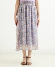 F1HGS08140 MK MICHEL KLEIN(小さいサイズ)(メゾン ドゥ サンク) 【小さいサイズ】花柄シフォンスカート/丈の長さが選べる/洗える ライトブルー