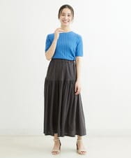 F1HGS09120 MK MICHEL KLEIN(小さいサイズ)(メゾン ドゥ サンク) 【小さいサイズ】ティアード切り替えデザインスカート/洗える ピンク