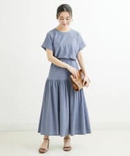 F1HGS09120 MK MICHEL KLEIN(小さいサイズ)(メゾン ドゥ サンク) 【小さいサイズ】ティアード切り替えデザインスカート/洗える ピンク
