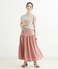 F1HGS09120 MK MICHEL KLEIN(小さいサイズ)(メゾン ドゥ サンク) 【小さいサイズ】ティアード切り替えデザインスカート/洗える ピンク