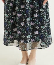 F1HGS09140 MK MICHEL KLEIN(小さいサイズ)(メゾン ドゥ サンク) 【小さいサイズ】花柄シフォンスカート/丈の長さが選べる/洗える ライトブルー