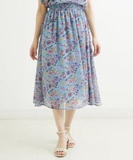 F1HGS09140 MK MICHEL KLEIN(小さいサイズ)(メゾン ドゥ サンク) 【小さいサイズ】花柄シフォンスカート/丈の長さが選べる/洗える ライトブルー