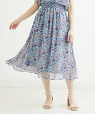 F1HGS09140 MK MICHEL KLEIN(小さいサイズ)(メゾン ドゥ サンク) 【小さいサイズ】花柄シフォンスカート/丈の長さが選べる/洗える ライトブルー
