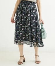 F1HGS09140 MK MICHEL KLEIN(小さいサイズ)(メゾン ドゥ サンク) 【小さいサイズ】花柄シフォンスカート/丈の長さが選べる/洗える ライトブルー