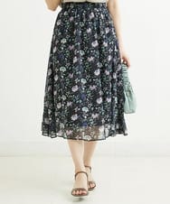 F1HGS09140 MK MICHEL KLEIN(小さいサイズ)(メゾン ドゥ サンク) 【小さいサイズ】花柄シフォンスカート/丈の長さが選べる/洗える ライトブルー