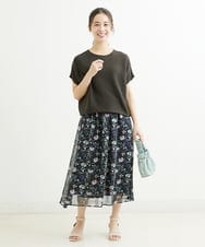 F1HGS09140 MK MICHEL KLEIN(小さいサイズ)(メゾン ドゥ サンク) 【小さいサイズ】花柄シフォンスカート/丈の長さが選べる/洗える ライトブルー