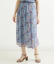 F1HGS09140 MK MICHEL KLEIN(小さいサイズ)(メゾン ドゥ サンク) 【小さいサイズ】花柄シフォンスカート/丈の長さが選べる/洗える ライトブルー