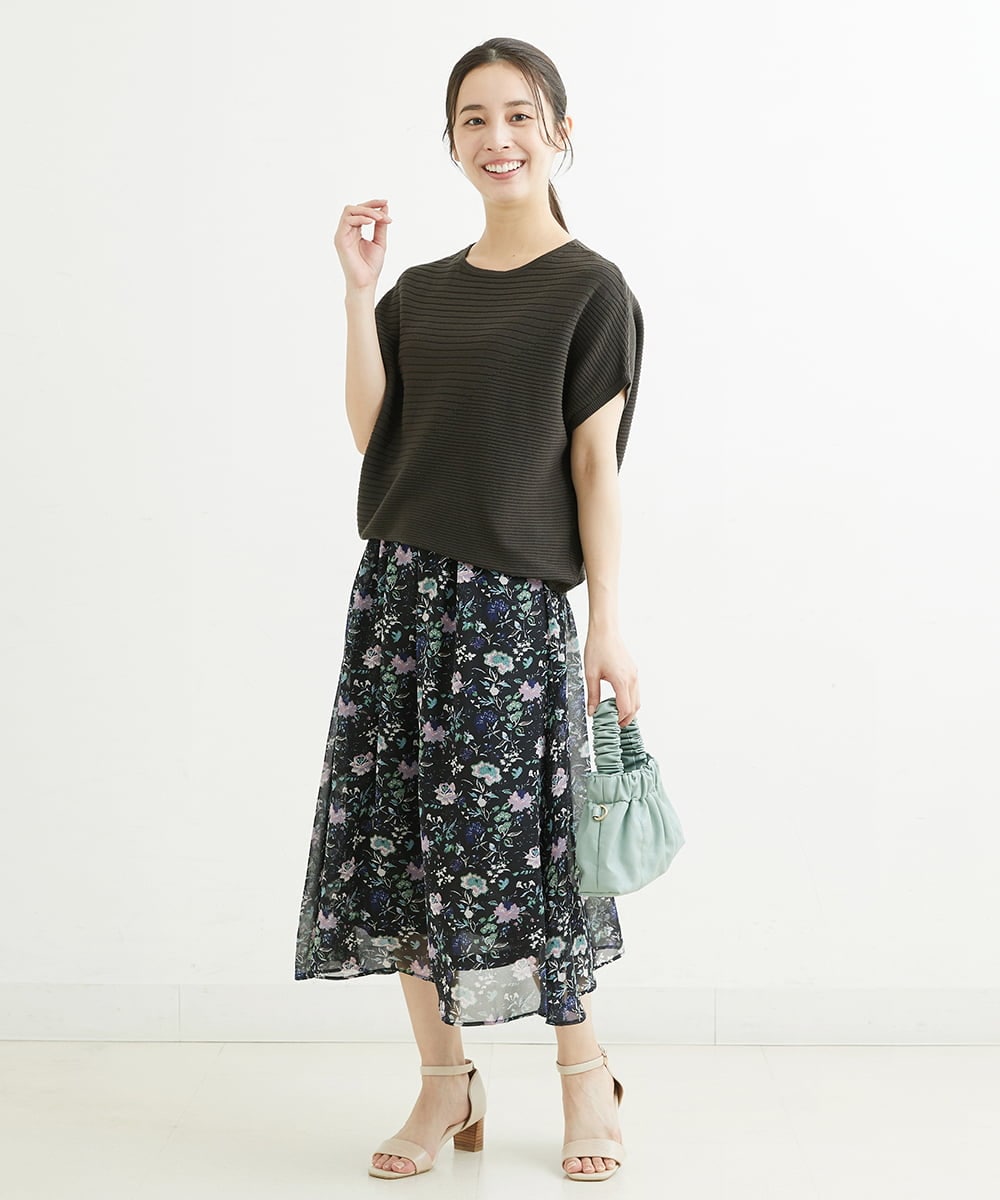 F1HGS09140 MK MICHEL KLEIN(小さいサイズ)(メゾン ドゥ サンク) 【小さいサイズ】花柄シフォンスカート/丈の長さが選べる/洗える ライトブルー