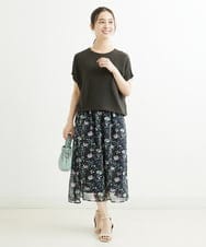 F1HGS09140 MK MICHEL KLEIN(小さいサイズ)(メゾン ドゥ サンク) 【小さいサイズ】花柄シフォンスカート/丈の長さが選べる/洗える ライトブルー