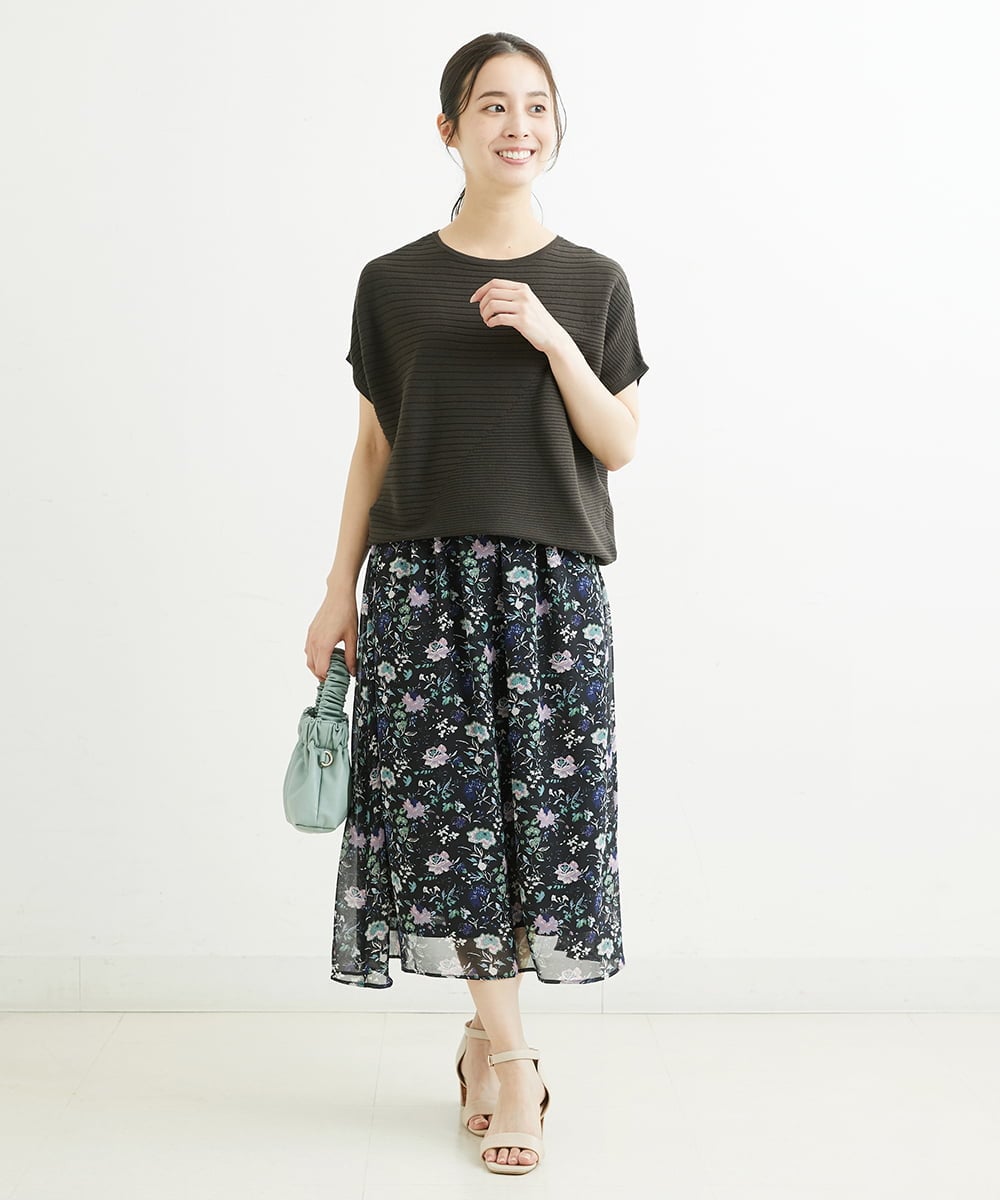 F1HGS09140 MK MICHEL KLEIN(小さいサイズ)(メゾン ドゥ サンク) 【小さいサイズ】花柄シフォンスカート/丈の長さが選べる/洗える ライトブルー