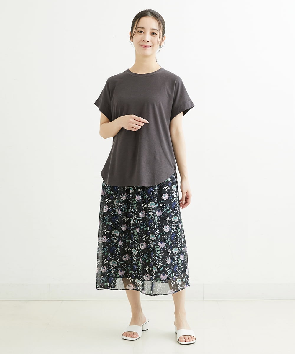 F1HGS09140 MK MICHEL KLEIN(小さいサイズ)(メゾン ドゥ サンク) 【小さいサイズ】花柄シフォンスカート/丈の長さが選べる/洗える ライトブルー