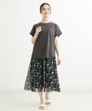 F1HGS09140 MK MICHEL KLEIN(小さいサイズ)(メゾン ドゥ サンク) 【小さいサイズ】花柄シフォンスカート/丈の長さが選べる/洗える ライトブルー