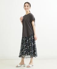 F1HGS09140 MK MICHEL KLEIN(小さいサイズ)(メゾン ドゥ サンク) 【小さいサイズ】花柄シフォンスカート/丈の長さが選べる/洗える ライトブルー