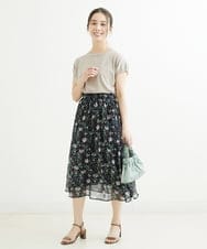 F1HGS09140 MK MICHEL KLEIN(小さいサイズ)(メゾン ドゥ サンク) 【小さいサイズ】花柄シフォンスカート/丈の長さが選べる/洗える ライトブルー